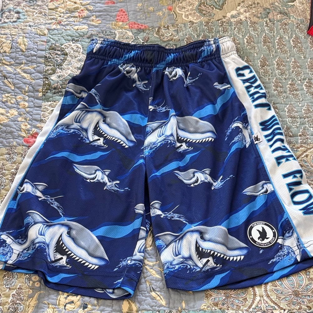 Blue Shark Print Kids Athletic Shorts